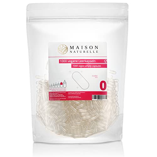 MAISON NATURELLE® | Vegane Leerkapseln Gr. 0 (1000 Stück) - leere Kapseln zum Befüllen transparent, aus HPMC Kieferfaser hergestellt - Leere Kapsel für den Kapselfüller, Kapselhüllen Cover