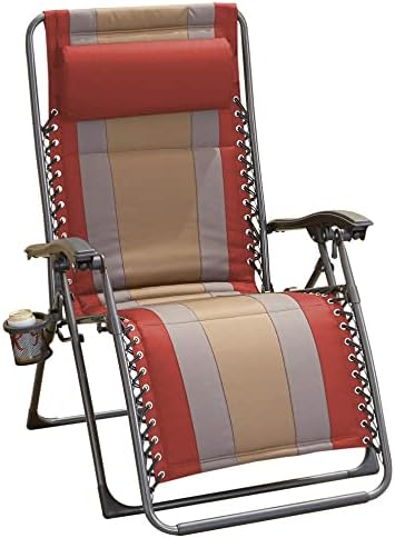 Amazon Basics Outdoor Padded Adjustable Zero Gravity Folding Reclining Lounge Chair with Pillow - Red