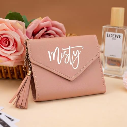 Personalized Women's Leather Card Holder Wallet, Custom Name Patch Card Slot Compact Change Purse, Gifts For Bridesmaids, Memorial Gifts For Girlfriends, Wives4