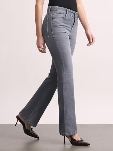 Image of Urbano Fashion Women's Mid Rise Bootcut Washed Jeans Stretchable