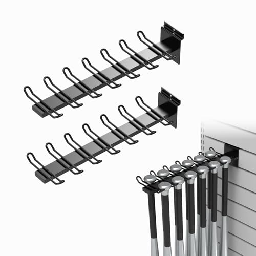 Swift Courser Baseball Bat Holder to Hold 6, 8, 12 Bats, Sports Softball Bat Slatwall Storage Vertical Display Rack, Slatwall Accessories (12 Bats Holder - 2 Pack, Black)