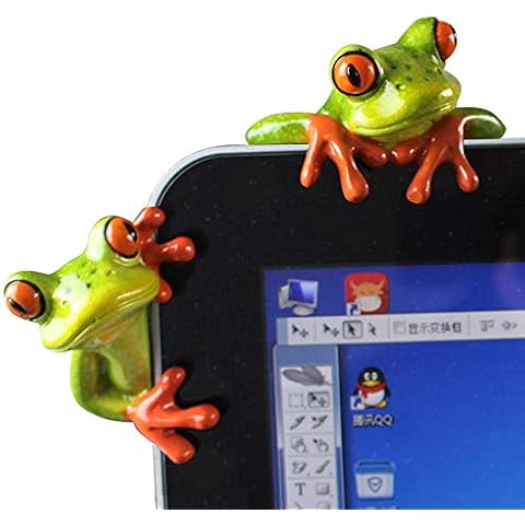 2 Pcs Funny Resin Frogs Decor, 3D Creative Craft Animal Frog Figurine Adorable Office Desk Toy Frog Gift Great for Computer Monitor Desk Decoration Cover