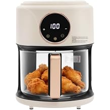 Glass Air Fryer, 3.81QT 1200 W Borosilicate Glass Air Fryer 360Viewable Airy Fryer with 8-In-1Functions & Adjustable Temp 176 F to 392 F for Family&Outdoor Use