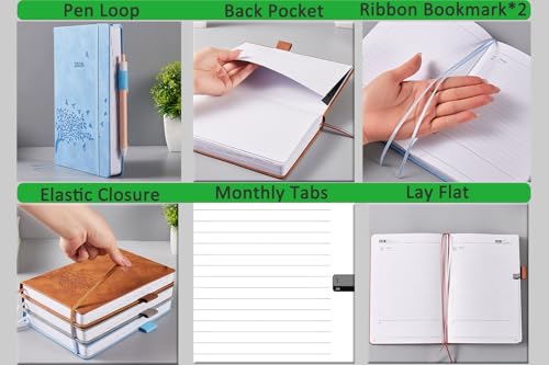 Kalender 2026 Buchkalender A5 1 Tag eine Seite, Terminplaner mit Tabs & Notizen, Tasche, Stifthalter, 2 Lesezeichenband, Leder Hardcover, Planer 26 Tagesplaner 1 Tag pro Seite, Jan.26-Dez.26