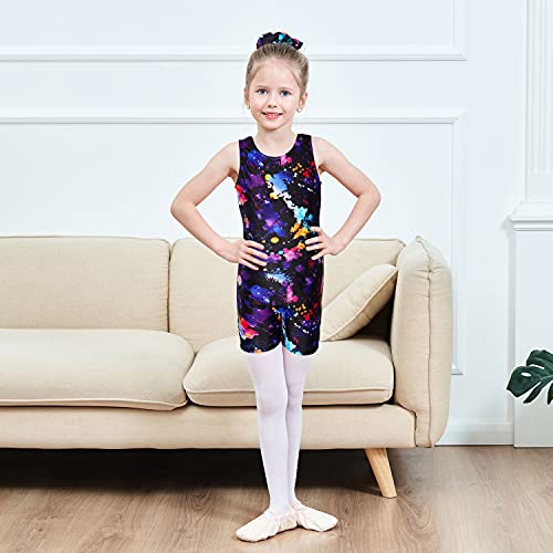 Image of MODAFANS Leotards for Girls Gymnastics with Shorts Dance unitards Tumbling Biketards with Hair Scrunchie for3-13T