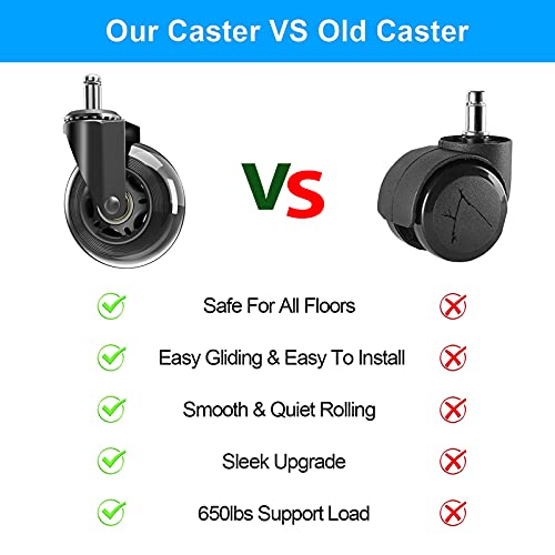 3" Office Chair Caster Wheels Replacement For Hardwood,Carpet,Tile,Universal Fit Standard Stem 7/16",Mute & Smooth Rolling Rubber Wheels For Chair To Replace Office Chair Mat,Set Of 5 #TOP6