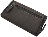 myledershop Duży portfel damski z bawolej skóry z motywem trupiej czaszki z ochroną RFID i NFC, Vintage szary, Einheitsgröße, Nowoczesny
