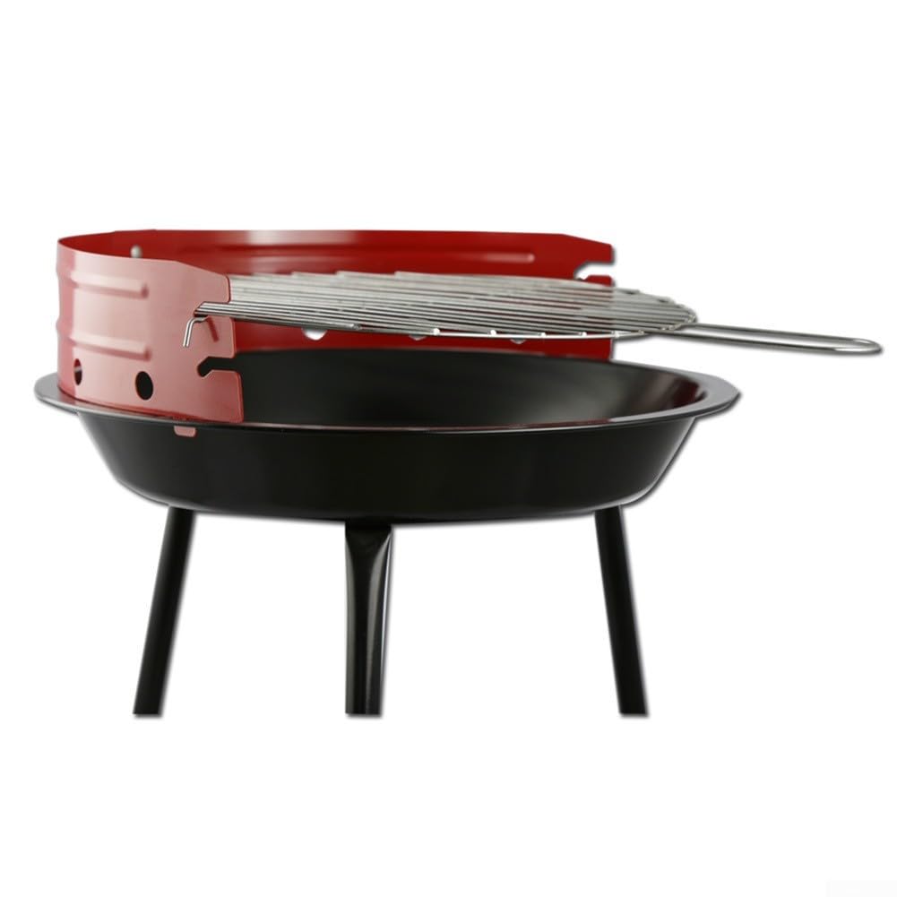 Przenośny grill na węgiel drzewny – 35 cm okrągły grill na zewnątrz do ogrodu, na kemping i taras, odporny na wiatr, stabilna metalowa konstrukcja, emaliowany palenisko, idealny dla miłośników