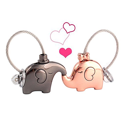 1 paire mignon baisers éléphants clés porte-clés porte-clés en alliage de zinc clé crochet pour amie Valentine's Day Gift Cover