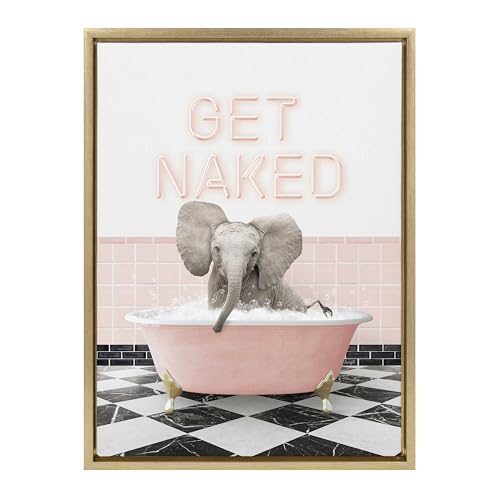 Sylvie Baby Elephant No 3 in Get Naked Bath Framed Canvas by Amy Peter by Kate and Laurel - Used condition - Image 2