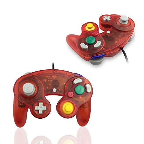 Image of Reiso Gamecube Controller, 2 Pack NGC Classic Wired Controller for Wii Game cube Console (Clear Red and Clear Blue)