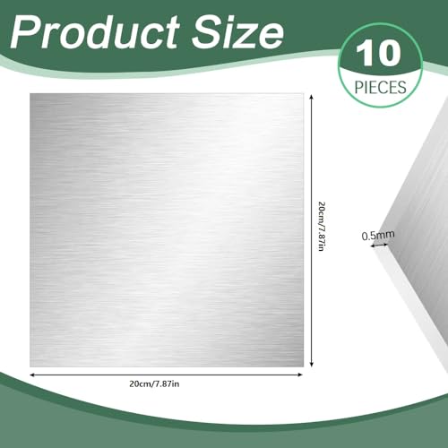 SLTAXAR 10 Stück Aluminium Platte 0.5mm Dünne Aluplatte 20cm X 20cm Aluminiumplatte mit Schutzfolie Alubleche Aluminiumblech 0,5mm Dicke Aluminium Blech Alublech für Modellbau Messebau Diy Handwerk