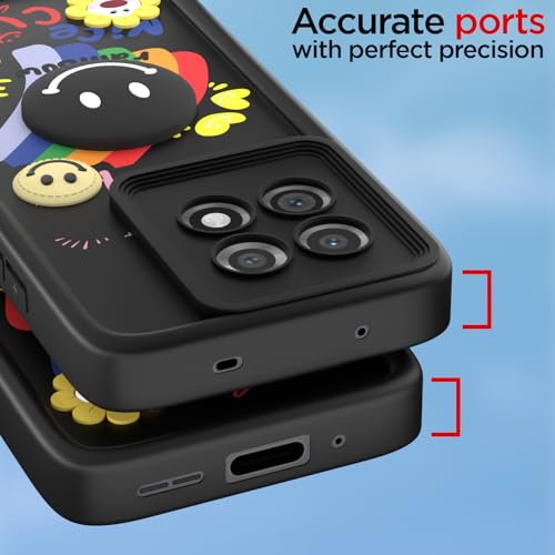 Image of Pikkme Back Cover for OnePlus 11 5G | Soft Silicone| Cute Rainbow Smile & 3D Cartoon Flower Design | Shockproof Raised Camera Protection Bumper Case (Black)