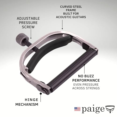Paige 6-String Guitar Capo – Nickel, Proudly Made in the USA – Adjustable Tension, Ultra-Thin Design – Fits Standard Acoustic Guitars