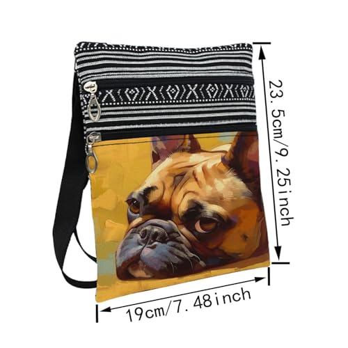 French Bulldog Messenger Bag Small Ethnic Pattern Printed Adjustable Strap Crossbody Zipper Bag French Bulldog Phone Bag Wallet Cute Shoulder Handbag for Women2