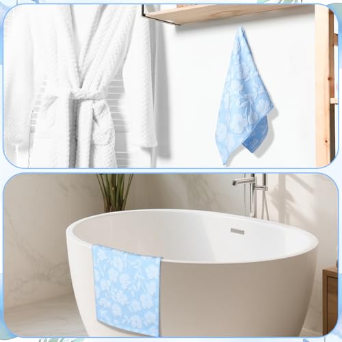 Shemilly 3pcs Floral Hand Towels 14 x 29 Inch 3D Blue Flowers Jacquard Hand Towel for Bath 100% Cotton Soft Bathroom Kitchen Decorative Set for Spring Summer Holiday Decor Gift by Shemilly - Image 7