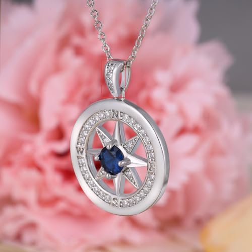 Sterling Silver Compass Pendant Necklace for Women Hypoallergenic Cubic Zirconia Adjustable Coin Pendant Necklace Jewelry Gifts for Wife Sister4