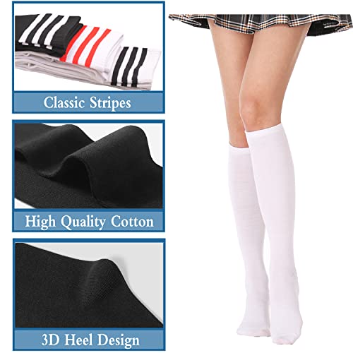 Doovid Casual Knee High Socks For Women Tube Socks Elasticity Athletic Socks Thin Stripe Knee High Stockings White One Size #TOP3