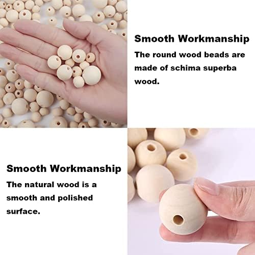 Wood Beads Set, 500pcs 10mm Round Natural Wooden Beads with Hole, Unfinished Wooden Loose Beads, Wooden Decorative Beads for Home Decorations Craft Making, DIY Jewelry Making (10mm, 500pcs)