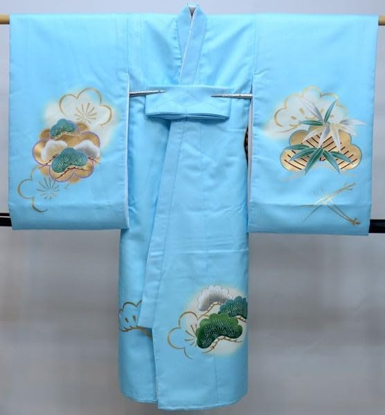 お宮参り 産着 男児 合繊 祝着 陽気な天使 水色地 着物 一つ身男の子の 