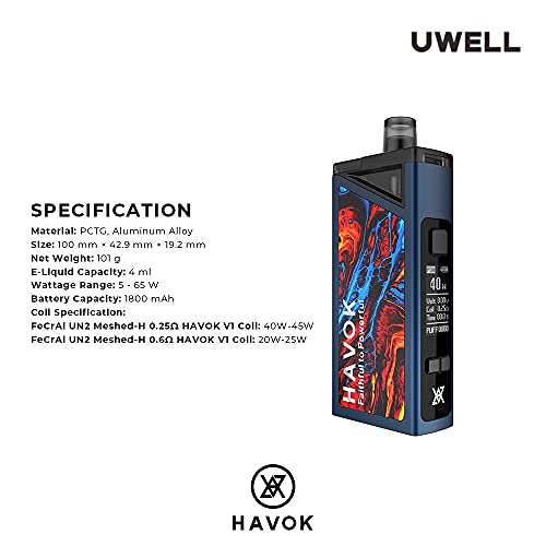 Uwell HAVOK V1 Pod Mod Vape E-Zigarette 1800mAh 2ml 65W Kein Nikotin (Silber) – Bild 4