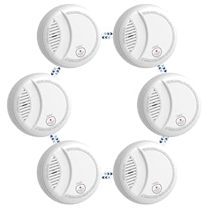 Hapippofa Vernetzte Rauchmelder 10 Jahre mit 9V Wechselbatterie –Vernetzte Feuermelder mit Stumm- und Testfunktion, Alarm bei niedrigem Batteriestand, Zertifiziert nach EN14604,6 Stück
