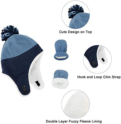 Zando Baby Boy Sherpa Hats And Mittens 6-12 Months Set Toddler Gloves Warm Fleece Winter Hat Baby Girl Beanies Kids Caps Navy & Blue - Lovely Flower 2-12 Months #TOP1