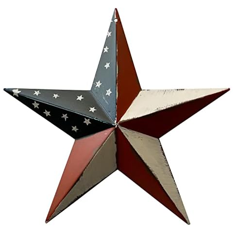 Grace Home Rustic Patriotic Metal Star Hand Painted Wall Hanging Red, White and Blue Decor 8 inches Cover