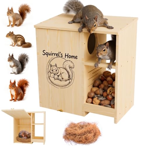 Large Wooden Squirrel House for Outside Widened Squirrel Nesting Box
