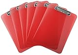 Trade Quest Plastic Clipboard Transparent Color Letter Size Low Profile Clip (Pack of 6) (Red)