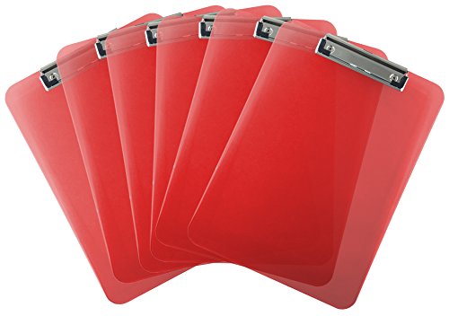 Trade Quest Plastic Clipboard Transparent Color Letter Size Low Profile Clip (Pack of 6) (Red)