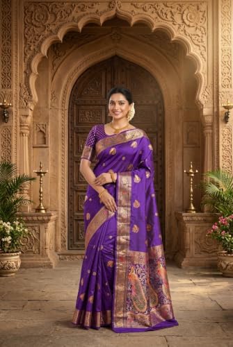 OWLSKY, SASSY & STYLO purple paithani silk saree in soft silk – image 4
