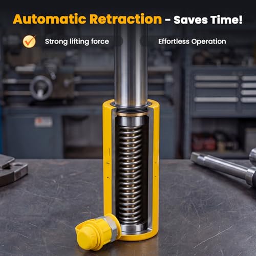 Image of NEWTRY 10 ton Hydraulic Cylinder Long Jack 4 inch Stroke Porta Power Ram Jack Lifting Cylinder Retract Automatically for Shipbuilding Bridge Construction