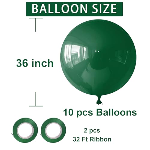 Image of Green Balloons Green Birthday Decorations 10 Pack 36 inch Round Party Balloons for Dark Green Themed Wedding Graduation Anniversary Christmas Birthday Party St Patricks Day Backdrop Decorations