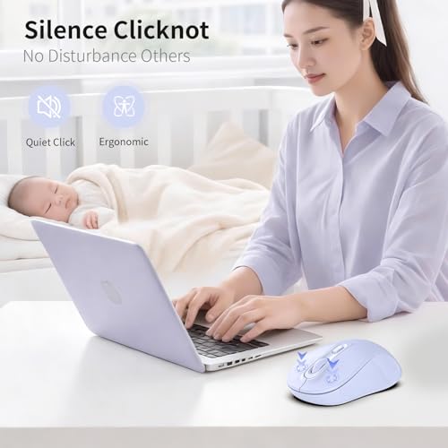 Image of Wireless Mouse, 2026 New Model, Silent Click Ergonomic Design, Portable, 4 Buttons, Adjustable DPI (800 /1200 /1600), for Laptop /PC /Office (Violet)