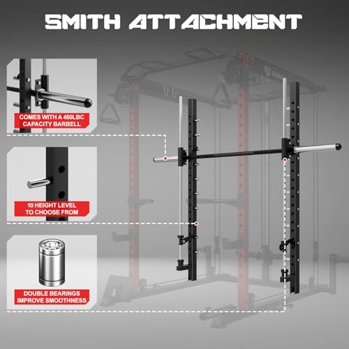 Goimu S1-V4 Smith Machine, 2000LBS Power Cage with Cable Crossover System, All-in-One Squat Rack with Smith Bar, Workout Cage Strength Training Equipment with Attachments (RD Package Smith Machine)