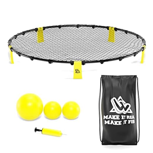Set De Smashball/Roundnet Amarillo 90Cm Con 3 Pelotas, Inflador Y Mochila De Transporte