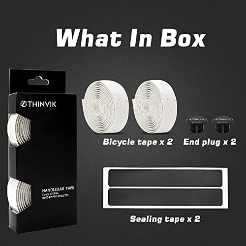 Thinvik Eva Cork Bike Handlebar Tape–Environmental Bicycle Bar Tape, Anti-Slip Cycling Handle Wraps,Sweat-Absorbent Bicycle Handle Bar Tape Comfortable Grip For Road Bike Cycling-2 Rolls (White) #TOP3