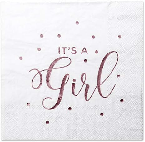 Andaz Press It’s a Girl Pink Foil Lunch Napkins, 6.5-inch, in Bulk 50-Pack, Shiny Metallic Tableware Supplies for Baby Shower, Gender Reveal Party, Dessert Table Decor, Bulk Party Supply