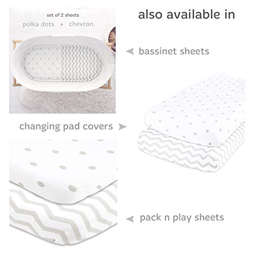 Bassinet Fitted Sheets Compatible With Halo, Fisher Price, Delta, Graco – Fits Perfectly On 15 X 33 Inch Oval, Rectangular Mattress Pad – Snuggly Soft Jersey Cotton – Grey Dots, Chevron – 2 Pack #TOP5