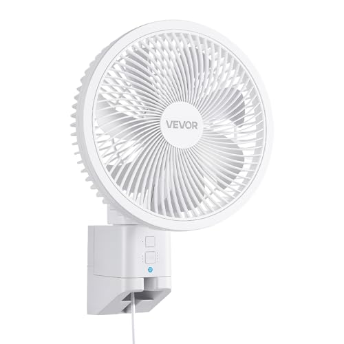 VEVOR 8.5 in Wall Mount Fan, Oscillating Hanging Fan with Remote Control, 10 ft Powerful Airflow, DC Motor, 4 Speeds & Timer, Auto 90° Horizontal & Manual Vertical Tilt, Ideal for Home, Office, RV