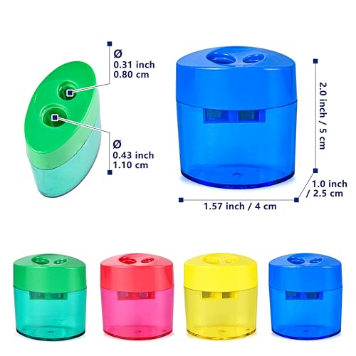 AUSTARK 24Pcs Pencil Sharpener Manual, Assorted Color Small Dual Hole Pencil Sharpeners Bulk with Lid for School Office Home (Oval-24)