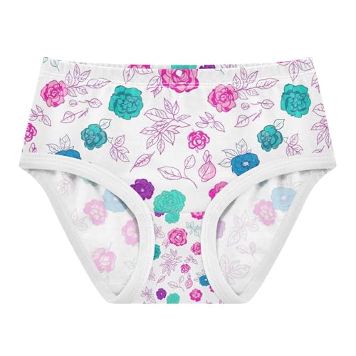 Colorful Roses Floral Girl Underwear, Toddler Girl Panties, Cotton Underwear for Girls, 2–8 Years