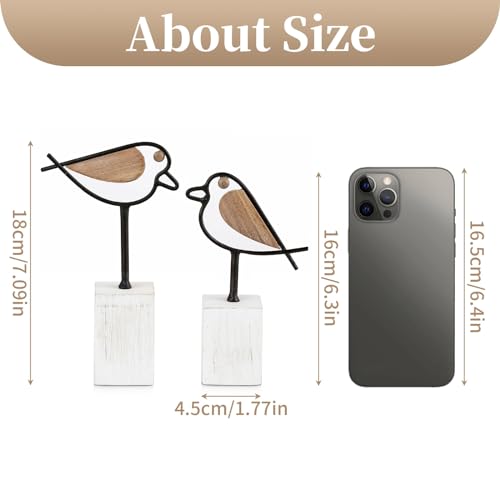 Sziqiqi Bird Statues For Home Decor - Small Cute Robin Birds Figurines Accent For Shelves Mini Knick Knacks Metal Bird Sculptures With Wood Base Bird Animal Decor For Living Room Gifts For Bird Lovers thumb #3