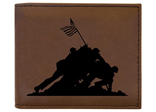 Rogue River Tactical USA American Flag Veteran Iwo Jima Men's Leather Bifold Wallet RFID Gift For Him Dad Father United States Billfold Military Veteran