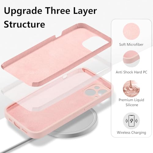Image of DIZORO Compatible for iPhone 15 Plus Camera Protection Case 6.7, Slim Liquid Silicone 3 Layers Full Covered Soft Gel Rubber Phone Case Protective Cover - Pink