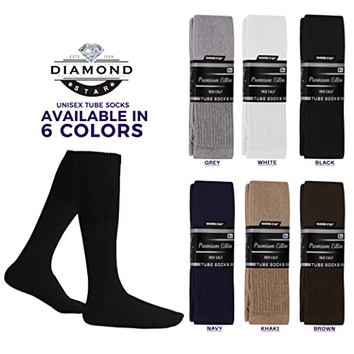 Diamond Star Men's 6 Pack Athletic Tube Socks Running Sports Over The Calf Cushioned Premium Soft Cotton Big And Tall (Black) #TOP1