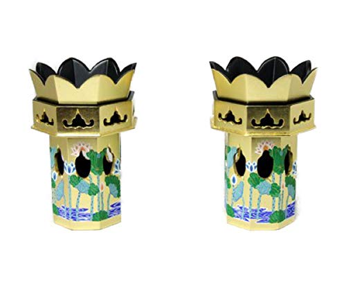 京仏壇はやし 仏具 供花 (くげ) 八角木製 蓮水彩色入り 2.5寸 1対 (2個) 入り 供笥 ◆浄土真宗大谷派【東】用 ※お菓子や果物を載せてお仏壇にお供えします