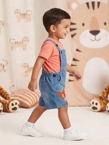 Image of KiddoPanti Unisex Infant Denim Dungaree | Cotton Blend Stretch | Baby Jumpsuit Witth Pockets | Comfortable Casual Outfit for Boys & Girls 6 Months-3 Years