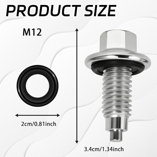 QKYS M12*1.75 Oil Drain Plug, Automotive Replacement Engine Oil Pan Drain Plugs with 5PCS Oil Drain Plug, Gasket, Replacement OEM#EJ7Z-6730-A, Compatible with Buick Cadillac GMC Chevrolet (M12*1.75)